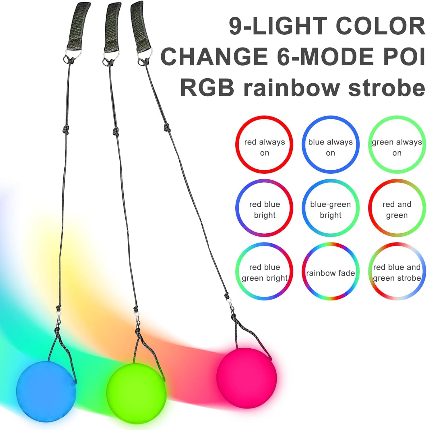 Lot De 2 Balles De Poï Lumineuses LED 7 Couleurs 9 Modes - Jonglerie Spectacle Danse Rave Enfants & Adultes