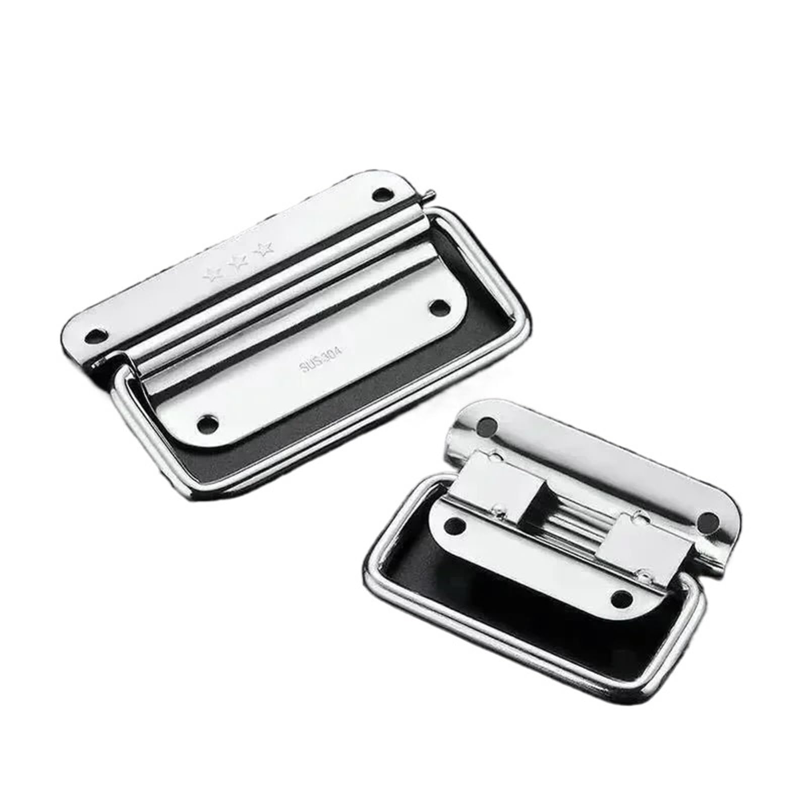 CQAHDSEVF Folding Metal Chest Handles, 304 Stainless Steel Folding Handle for Toolbox, Silver, Multiple Sizes(M)