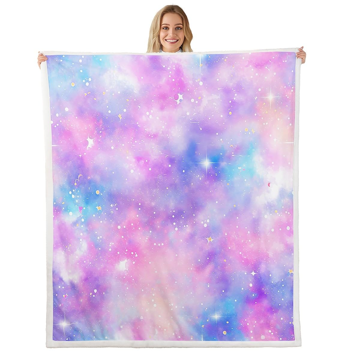 Homemissing Galaxy Decke 150x200cm Außenraum Wohndecke Universum Wolke Galaxie Glitter Stern Druck 3D gedruckt Raum Kuscheldecke für Couch Lila Flanell Fleecedecke Weich