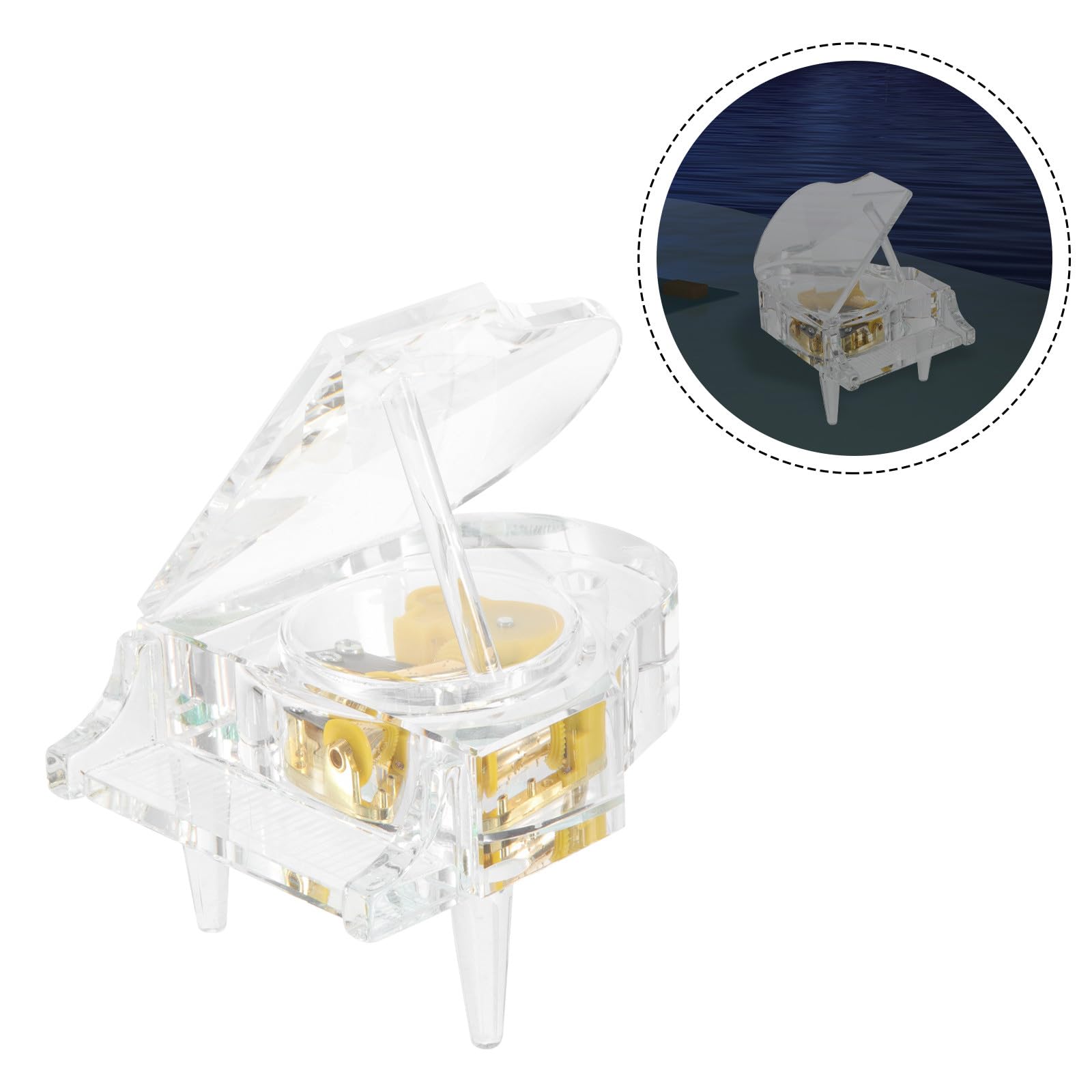 POPETPOP Caja de Música Piano Transparente de Cristal, Mini Caja Musical Decorativa, Funcional y Compacta para Escritorio, Obsequio Infantil y Decoración de Hogar, Tamaño Pequeño