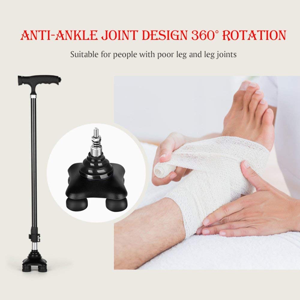 Bastón de Fibra de Carbono Bastón de Ancianos Bastón de Cuatro Patas Multiusos Antideslizante Bastón Iluminado Altura Ajustable,Muletas Times