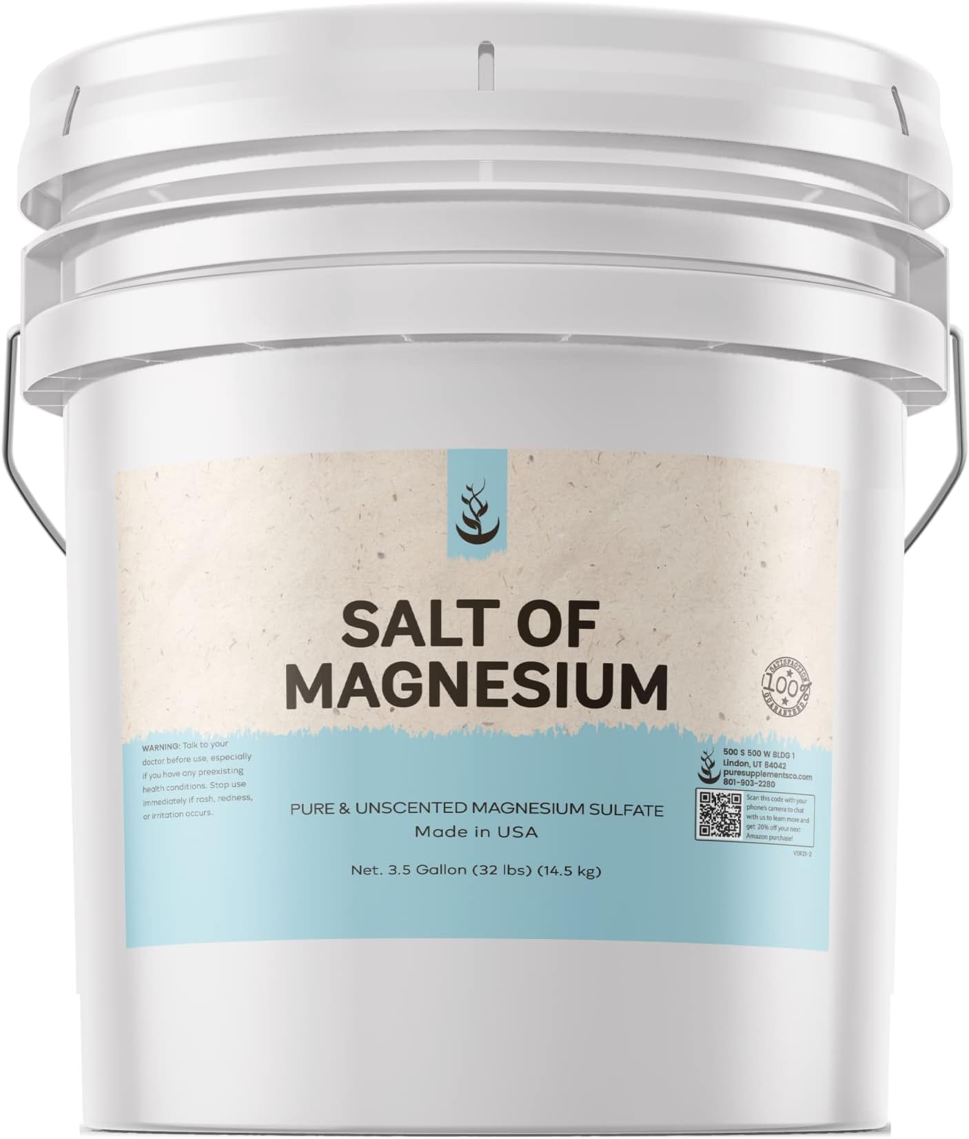 PURE ORIGINAL INGREDIENTS Organic Salt of Magnesium: Epsom Salt (3.5 Gallon Bucket, 32 lbs) by , USP & Food Grade, Unscented, Soothes Sore Muscles, Natural Exfoliant, Anti-Inflammatory