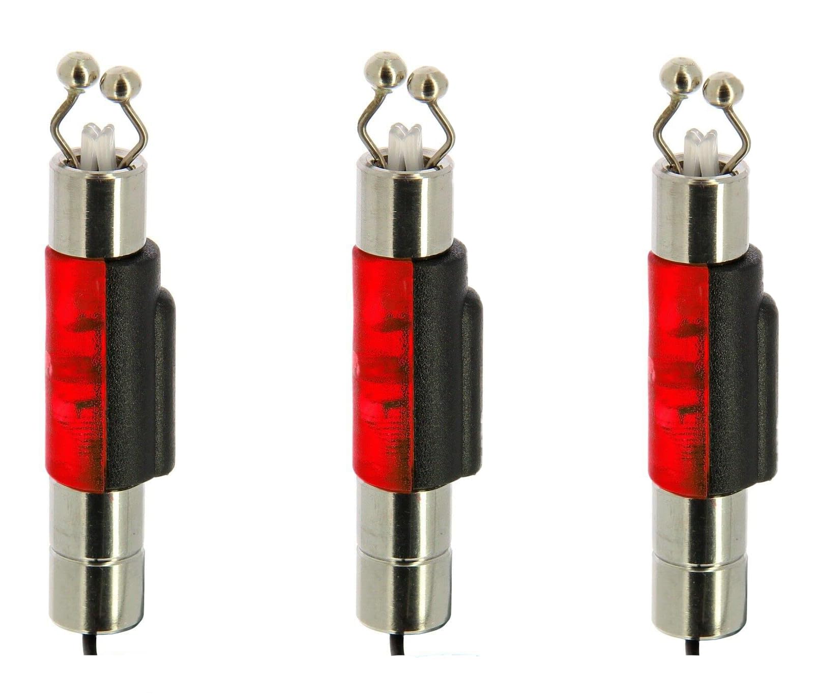 DNA Leisure Fishing Bite Indicators LED Bobbins Swinger Hangers Jack Plug Carp Tackle x 3 (Red)