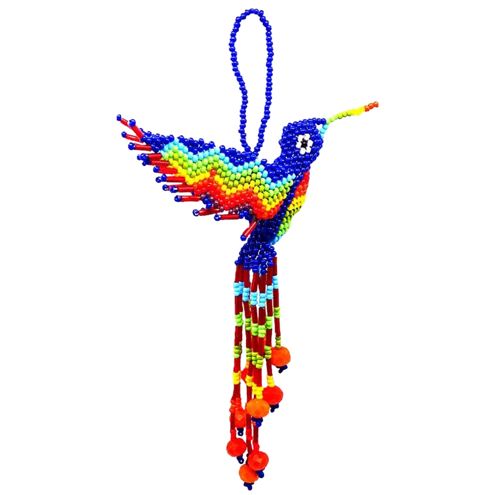 Mia Jewel ShopHummingbird Decor Hanging Figurine | Bird Figurines Home Decor | Ornament Czech Glass Seed Bead Decorative Hanging Ornaments - Handmade Decoration (Blue/Rainbow)