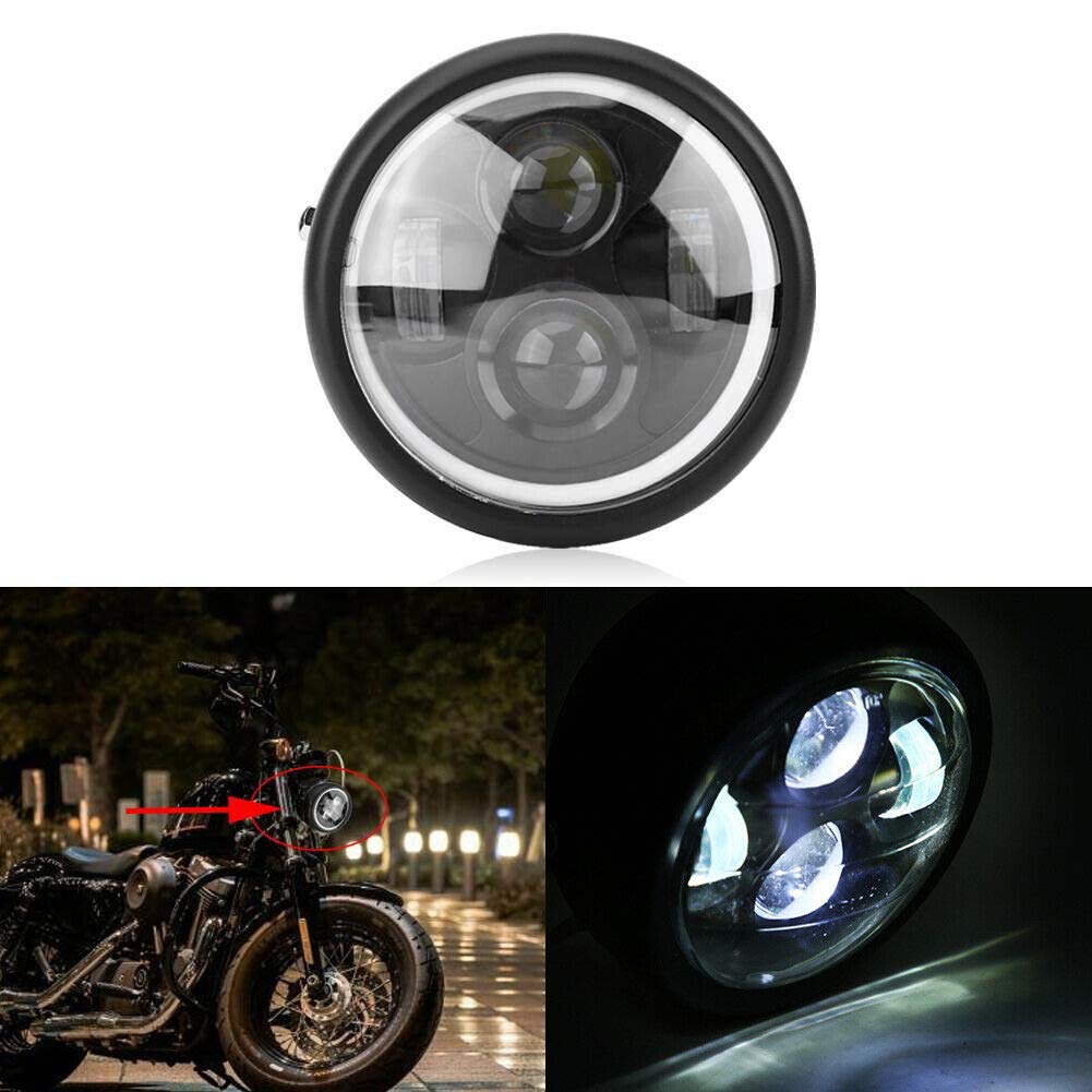 Baceyong Faro anteriore per moto, Faretti moto, Faro anteriore a LED Shell nero Lampada con lente bianca