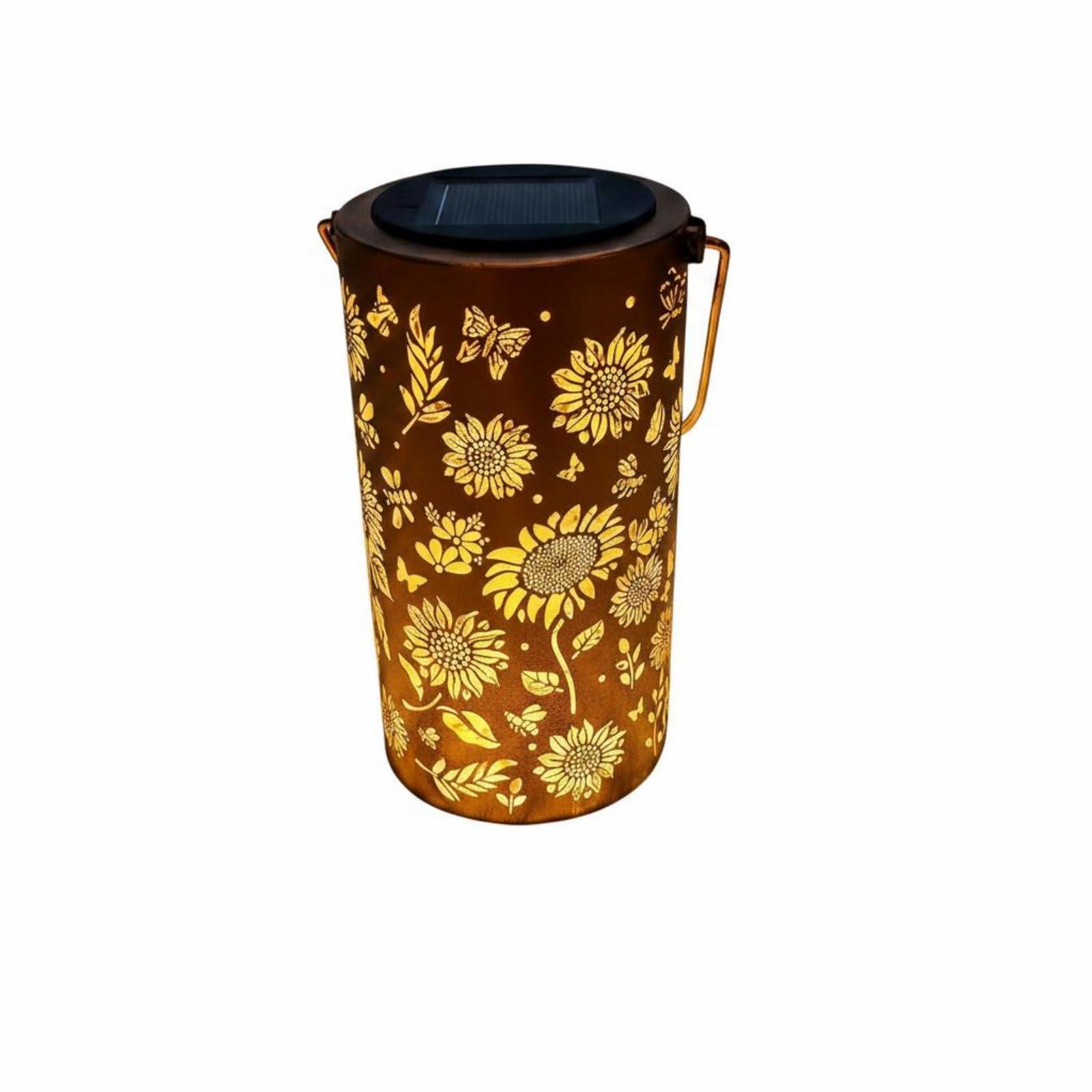 Waterproof Hollow Metal Projection Lantern Automatic On/deactivate Solar Powered Shadow Light Bronze Finish Daisy Pattern Garden Lamp for Patio, Yard, Pathway, Bronze | Home & Garden-image-5