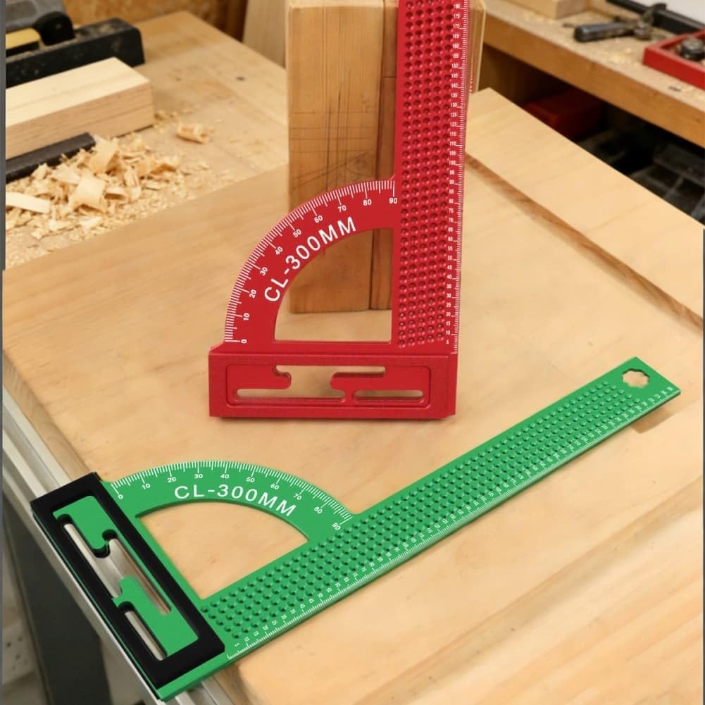 Escuadra Aluminio 300mm Doble Escala Pulgada Escuadra Aluminio(Green)