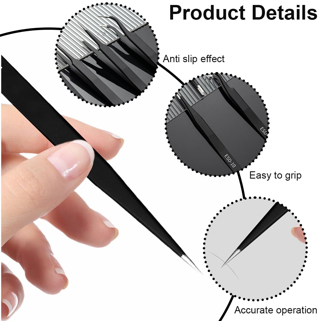 Set Di 6 Pinzette Di Precisione In Acciaio - Antistatiche, Per Elettronica, Modellismo E Sopracciglia - Foto 5