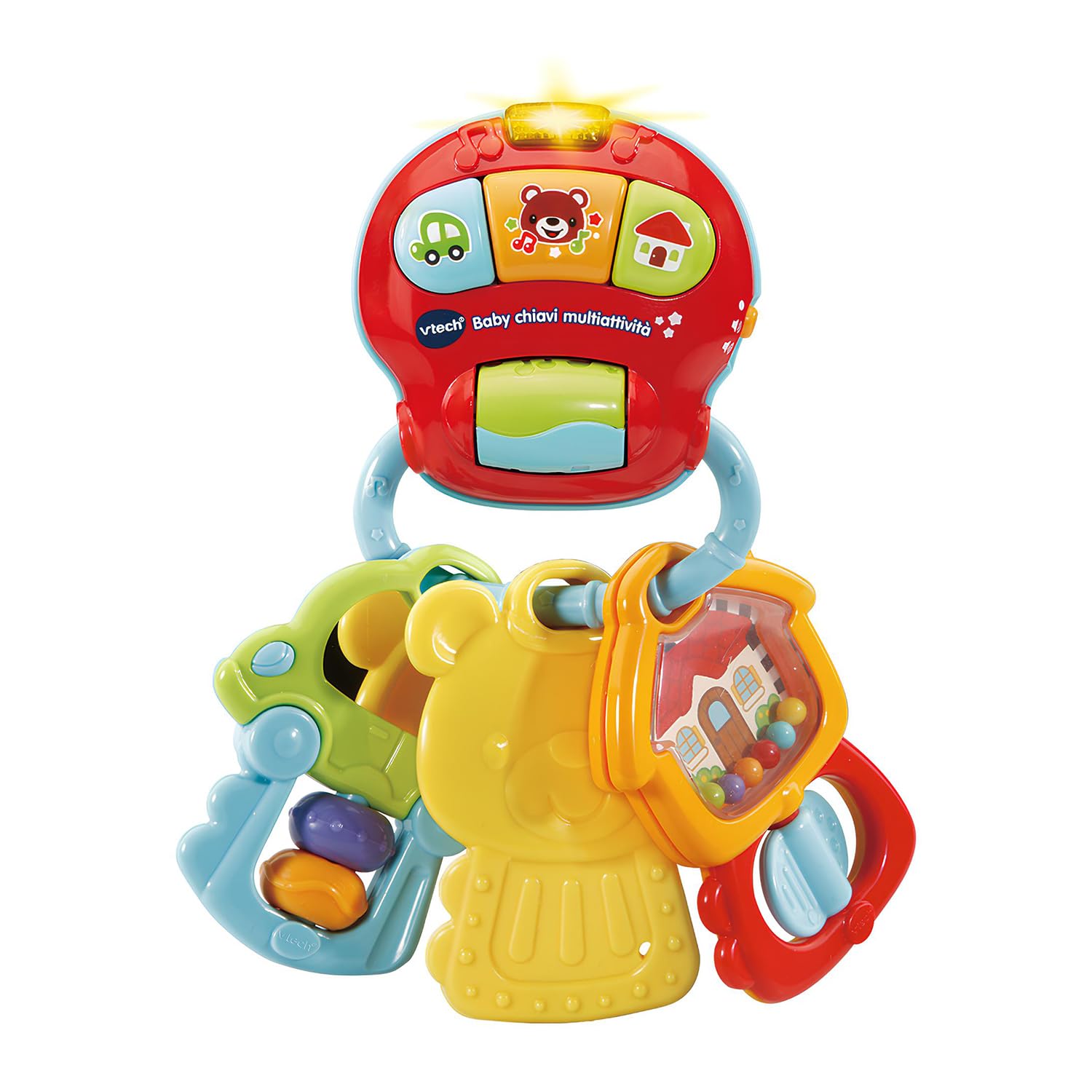 VTech Le Mie Prime Llaves 3 en 1, Sonajero Interactivo con Sensor de Movimiento, Sonajero para Bebé con Botón Luminoso, Juego Bebé con Melodías y Frases, Idioma Italiano, Pilas Incluidas, 0-36 Meses