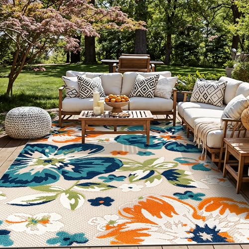 Rugshop Bergamo Contemporary Floral Non-Shedding Patio Deck Backyard Indoor/Outdoor Area Rug 5' x 7' Multi