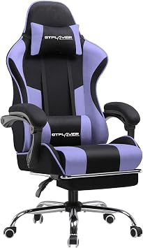 GTPLAYER Gaming Chair Ergonomic Office Chair with Footrest Headrest Padded Lumbar Cushion Swivel Gaming Chair