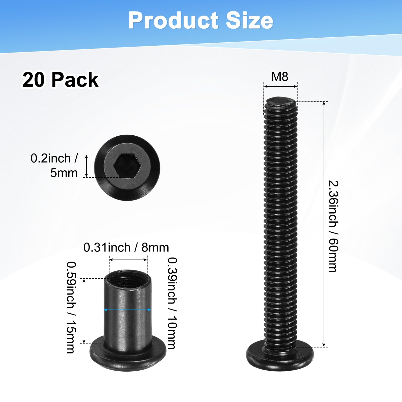M METERXITY 20-Pack Hex Drive Socket Cap Bolt - Image 3