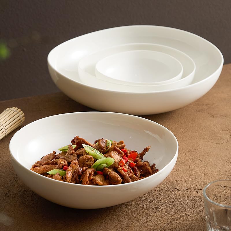 Assiettes Service de Table Bol profond simple blanc for restaurant occidental, bol à salade de fruits en céramique, assiette à soupe de style japonais for la vaisselle d'hôtel Assiette(8 inches)
