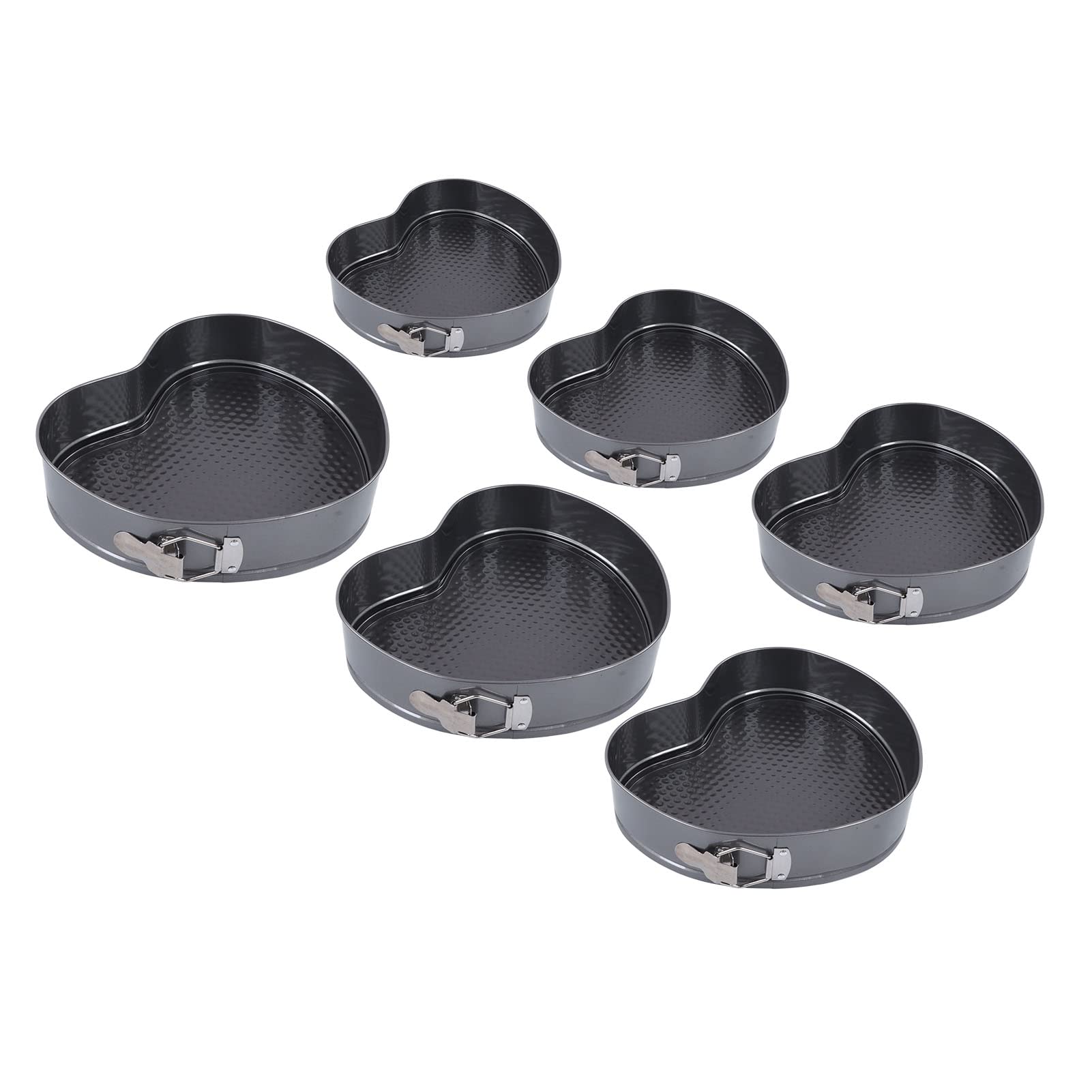 Juego de Moldes para Hornear Antiadherentes en Forma de Corazón, 6 Piezas con Hebilla de Resorte para Pasteles y Postres Perfectos, Acero Inoxidable Negro