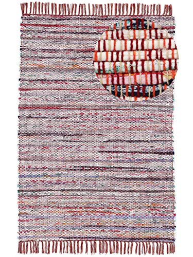 CarpetFine Tapis tissé à Plat Kilim Chindi Rouge 80x150 cm | Tapis Moderne pour Le Salon et la Chambre à Coucher