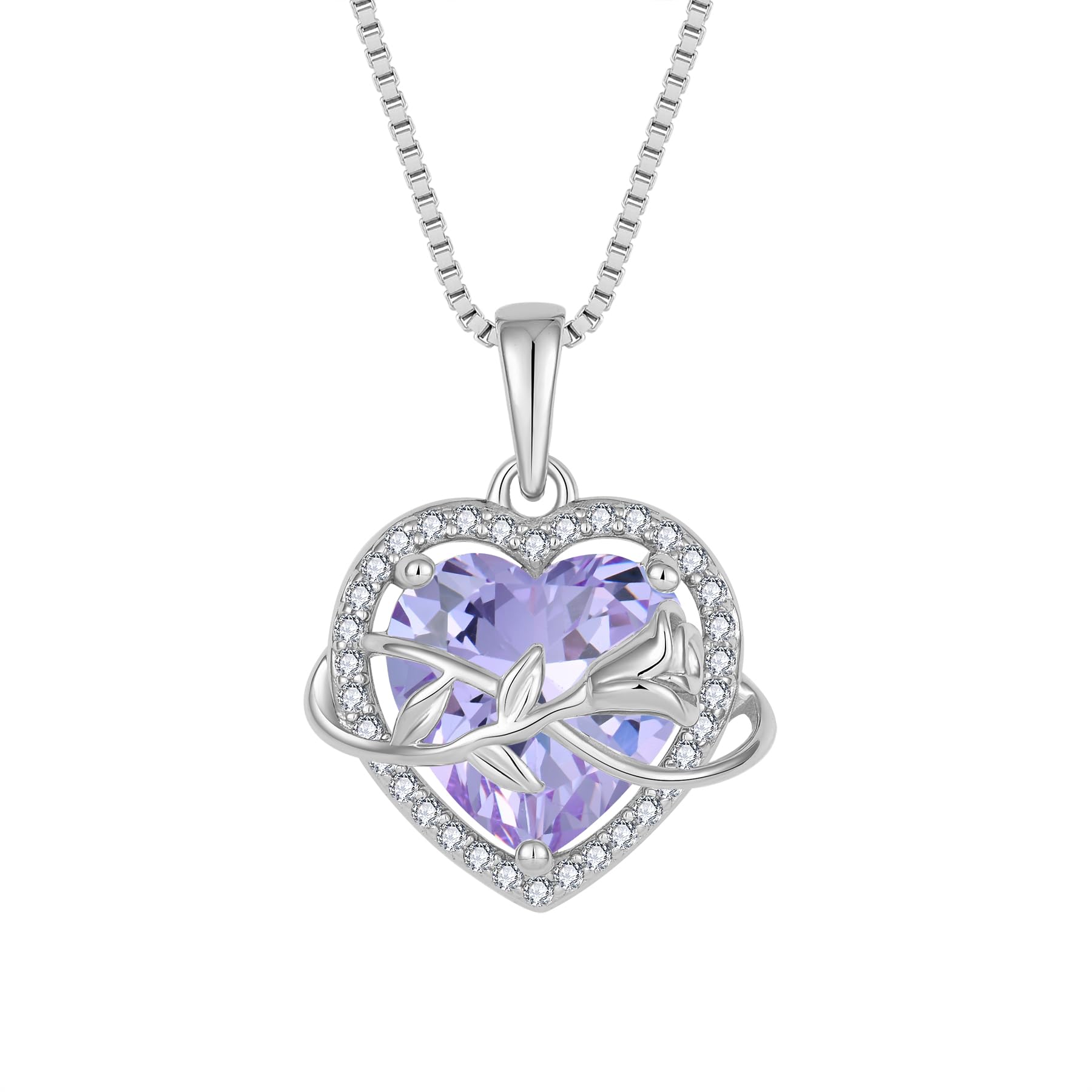 starchenie Collana Cuore Donna Argento 925 con Rosa Eterna Pietra Portafortuna Zirconi Ciondolo Regalo Gioielli