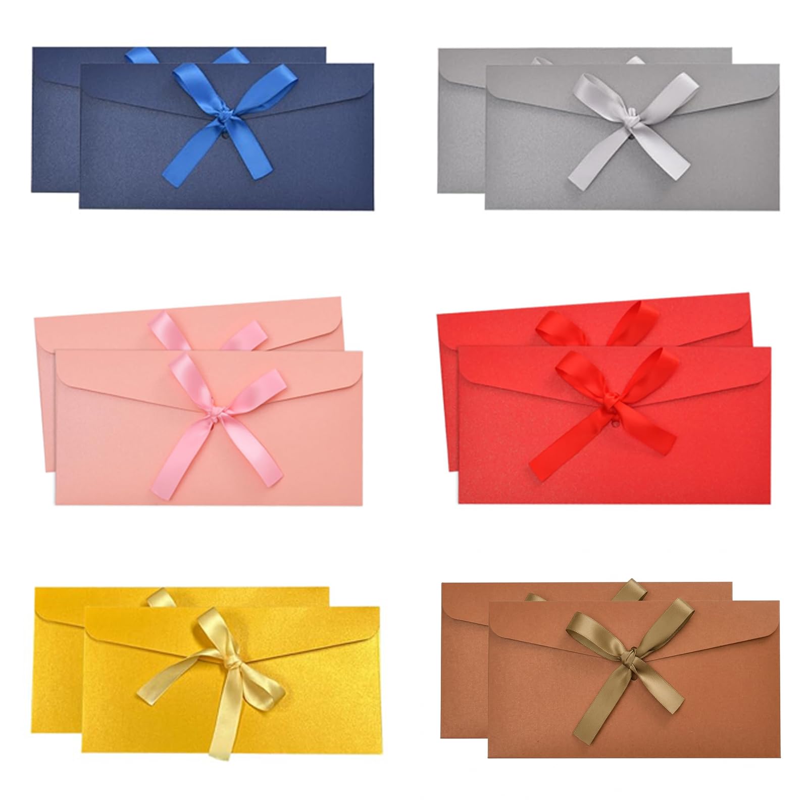 12 Pack Money Envelopes, 6 Colours Luxury Pearlescent Envelopes with Ribbon, Money Wallets for Cash Gifts, Elegant Money Cards, Wedding Birthday Celebration Envelopes