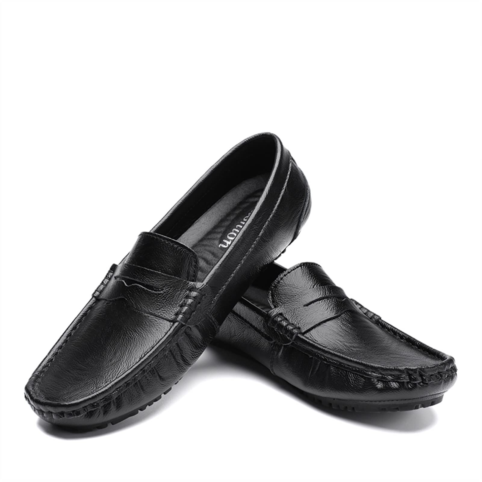 Mens Loafers Shoe Penny Loafer Genuine Leather Stitching Details Round Toe Resistant Comfortable Flexible Prom Slip On