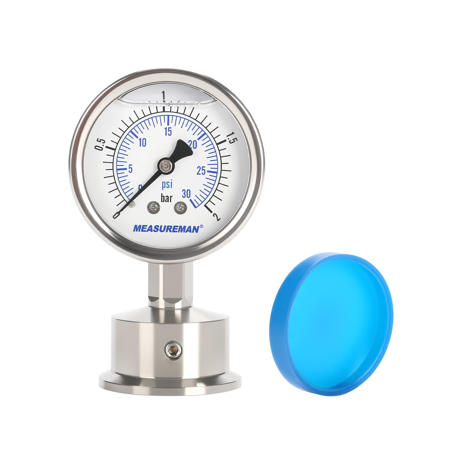 Hygienisches Manometer, glycerinbefüllt, 0-2bar/psi, Brauerei, Lebensmittel und Pharmabranche