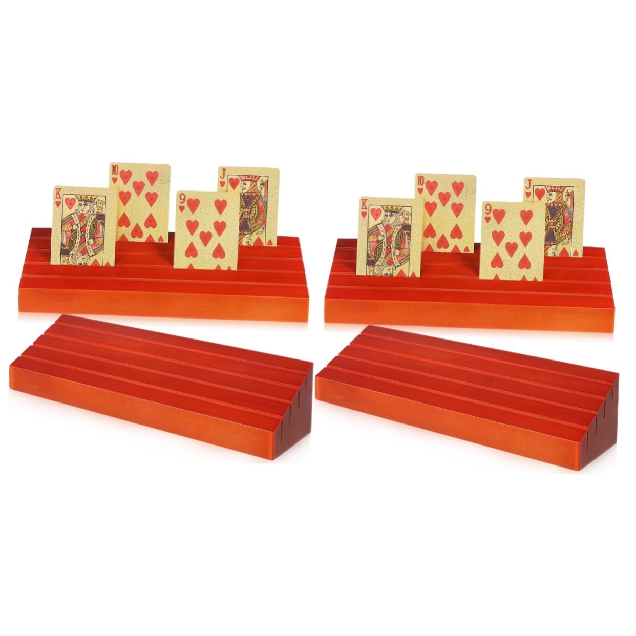 YARNOW Soporte para Baraja de Cartas de Madera Marrón, 4 Piezas, Diseño Vertical para Mostrar Cartas Claramente en Juegos y Fiestas