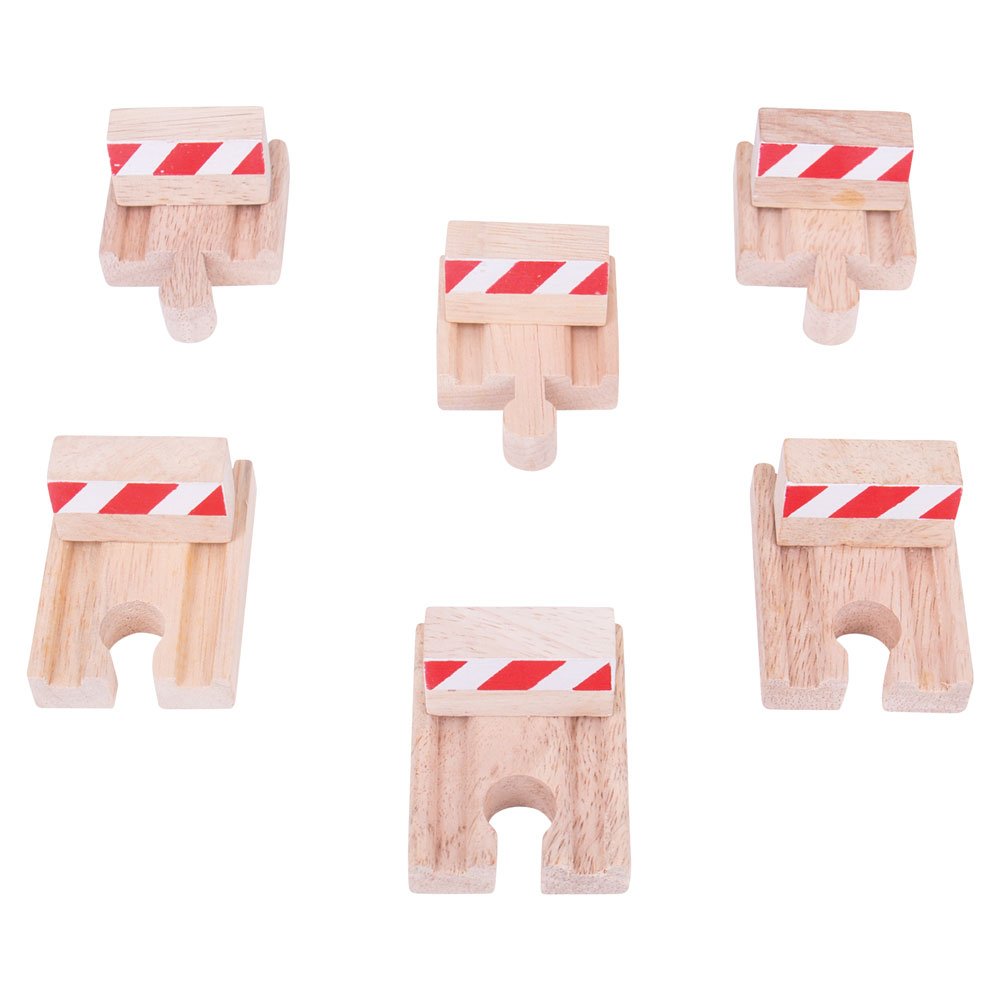 Bigjigs RailWooden Buffers (Pack of 6) - Other Major Wood Rail Brands are Compatible