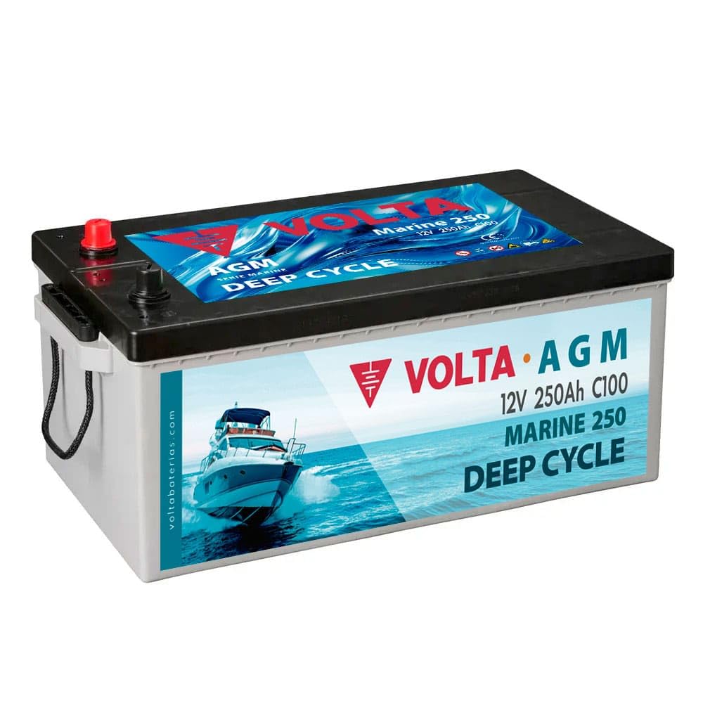 Batería de Barco Volta Marine 250, AGM 12V 250Ah, Especial Embarcaciones, Batería Barco 12v (AGM Deep Cycle) Gran Vida Útil, 517x275x243 mm, Fabricación Europea, Bateria Solar de Ciclo Profundo