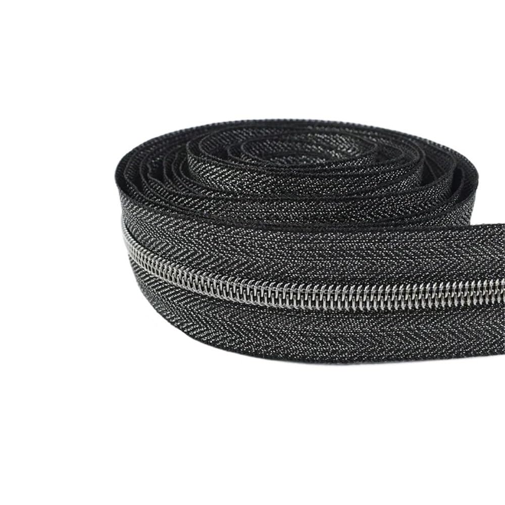 Zip Fastener 5# Silver/Gold/Black Good Flexibility Nylon Zipper Tape, Blue/Purple/Rose Red High Temperature Resistance Sliders 1pc(Black,3Meters)