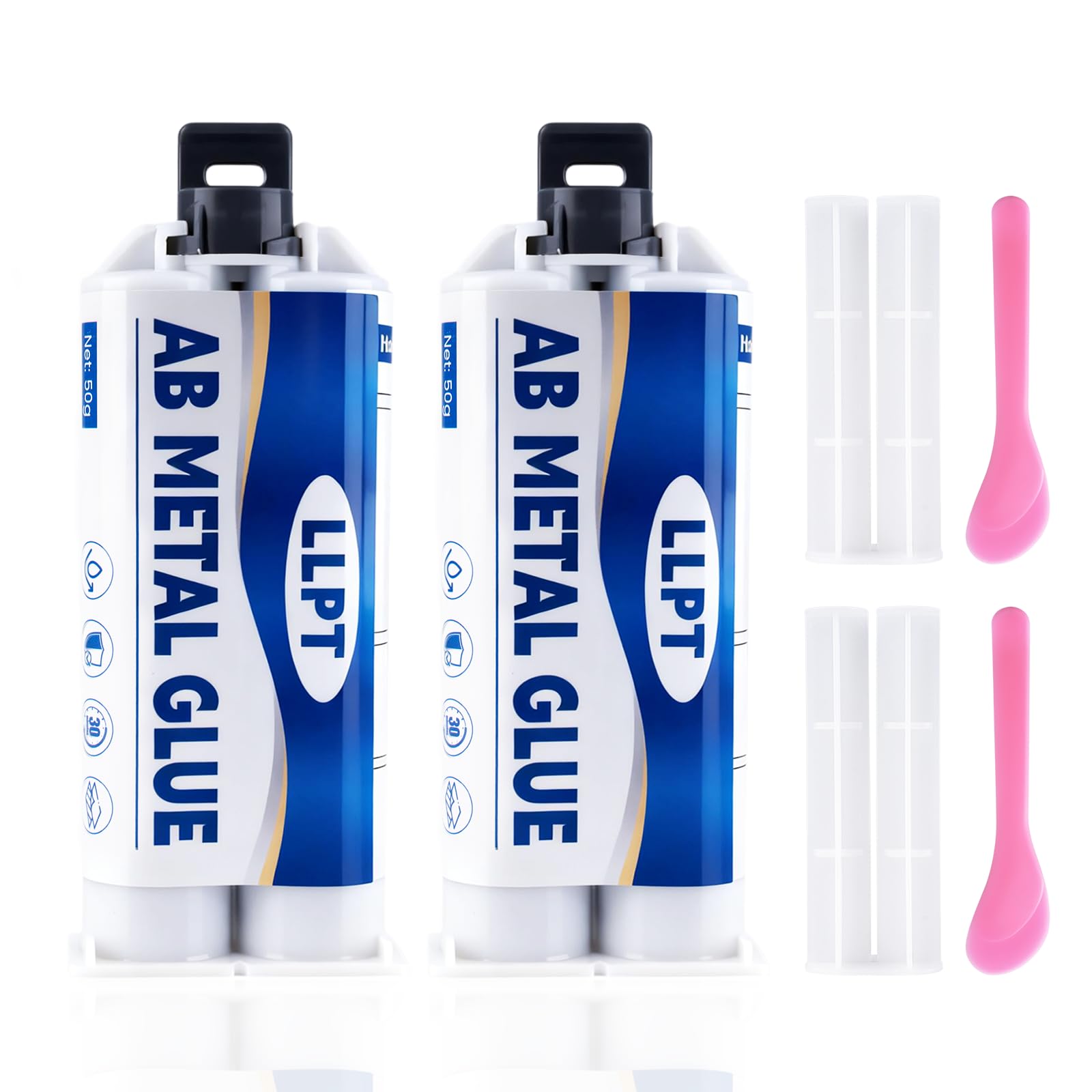 LLPT Metal Glue | High Strength AB Glue | 2 Packs | 50g | Waterproof and Heat-Resistant | Metal Filler for Steel, Metals, Cast Iron | Suitable for Repairing Surface Cracks and Fractures(MG502)