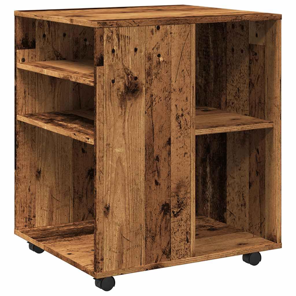 Armario con ruedas, aspecto de madera envejecida, 60 x 53 x 72 cm, armario de oficina móvil de madera, archivador con 4 ruedas para impresora y documentos, armario auxiliar flexible para el