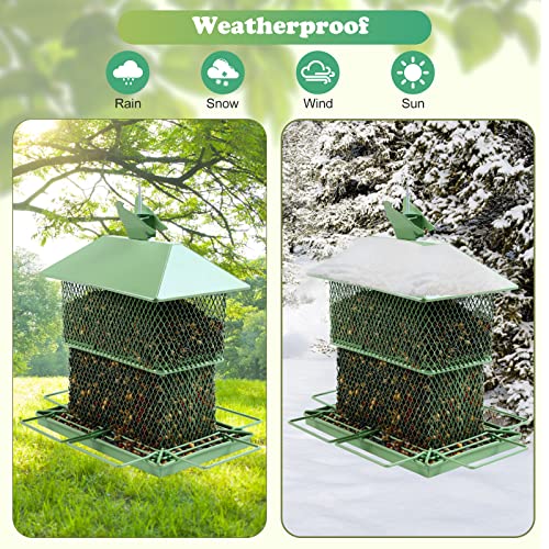 Bird Feeder For Wild Birds, Squirrel Proof Hanging Bird Feeder Retractable Outdoor Cardinal Feeder With 4.4 Lb Capacity Heavy Duty Metal Birdfeeders For Outdoors Garden Yard (Light Green) #TOP2