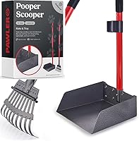 Pawler Heavy Duty Metal Pooper Scooper with 36" Long Handle Rake & Tray - Rust-Proof for Grass, Dirt, Gravel - Large & Small Dogs
