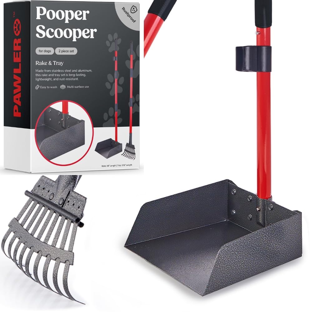 Pawler Pooper Scooper with Long Handle Rake & Tray