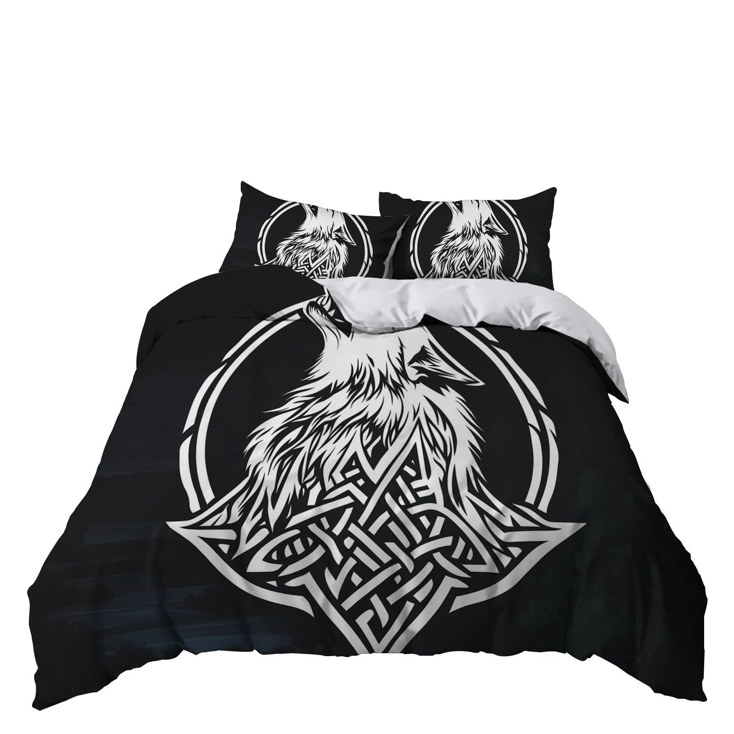 Funda Nórdica Lobo Vikingo Juego De Cama Suave Transpirable Microfibra 1 Funda Nórdica + 2 Fundas De Almohada 50X75cm Cama 90