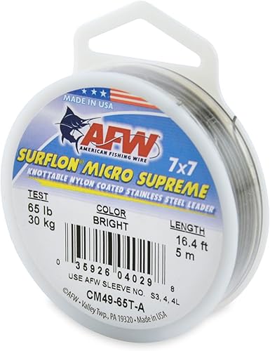 Miniatura 24 de American Fishing Wire Surflon Micro Supreme Nylon Coated 7x7 Cable líder de acero inoxidable – Líderes de alambre anudado para pesca de agua salada