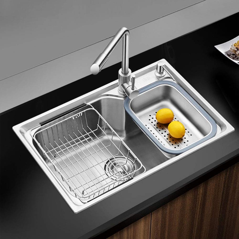Évier de cuisine en acier inoxydable cuve unique avec robinet pour plan de travail