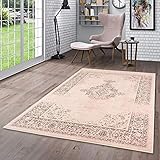 Gesamthöhe: ca. 9 mm Pergamon Designer Teppich Passion Vintage Bordüre Rosa Beige in 5 Größen