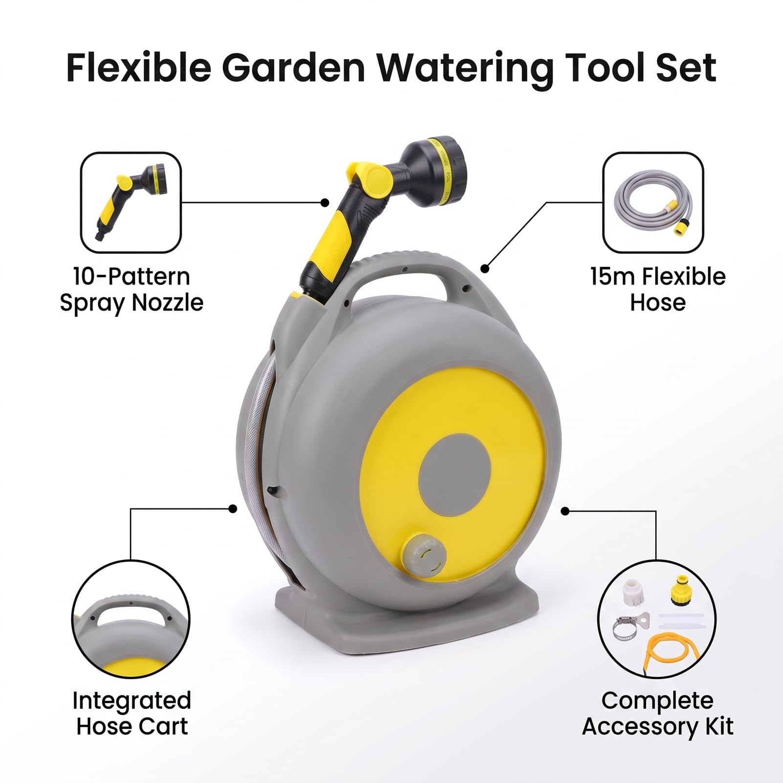 Jectse Węże Ogrodowe Zwijane Automatycznie, Pistolet Natryskowy z 10 | Water Hose Reel with Sprayer for Car Washing, Patio Cleaning