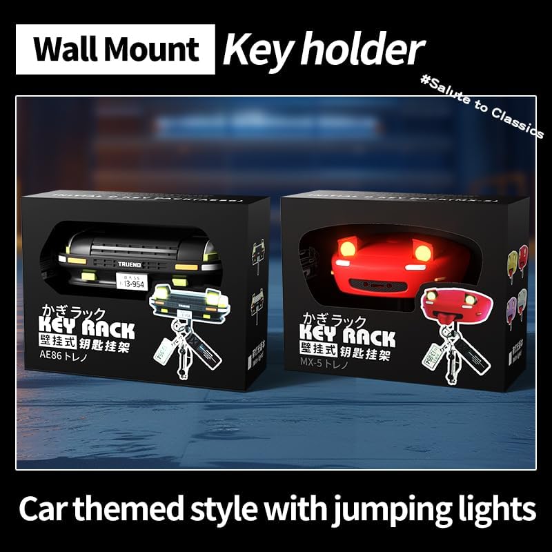 Miniatura 6 de AE86 - Ganchos para llaves retro para montar en la pared, decoración de pared con inicial D JDM (AE86-blancocon luces)