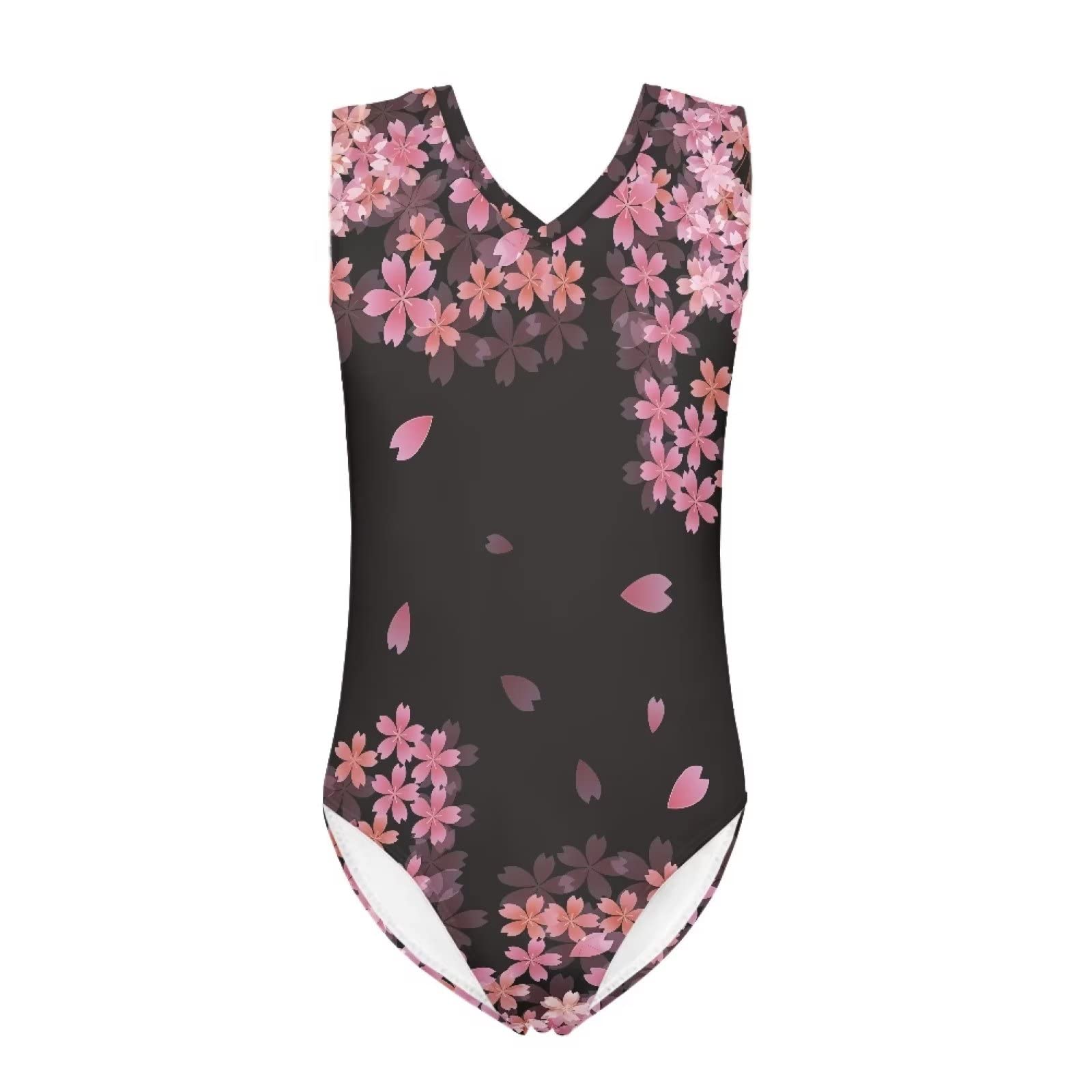 JEOCODY Cherry Blossom Girls Gymnastics Leotard Ballet Dance Swimwear One Piece Sleeveless Swimsuits Size for 3-14 Years