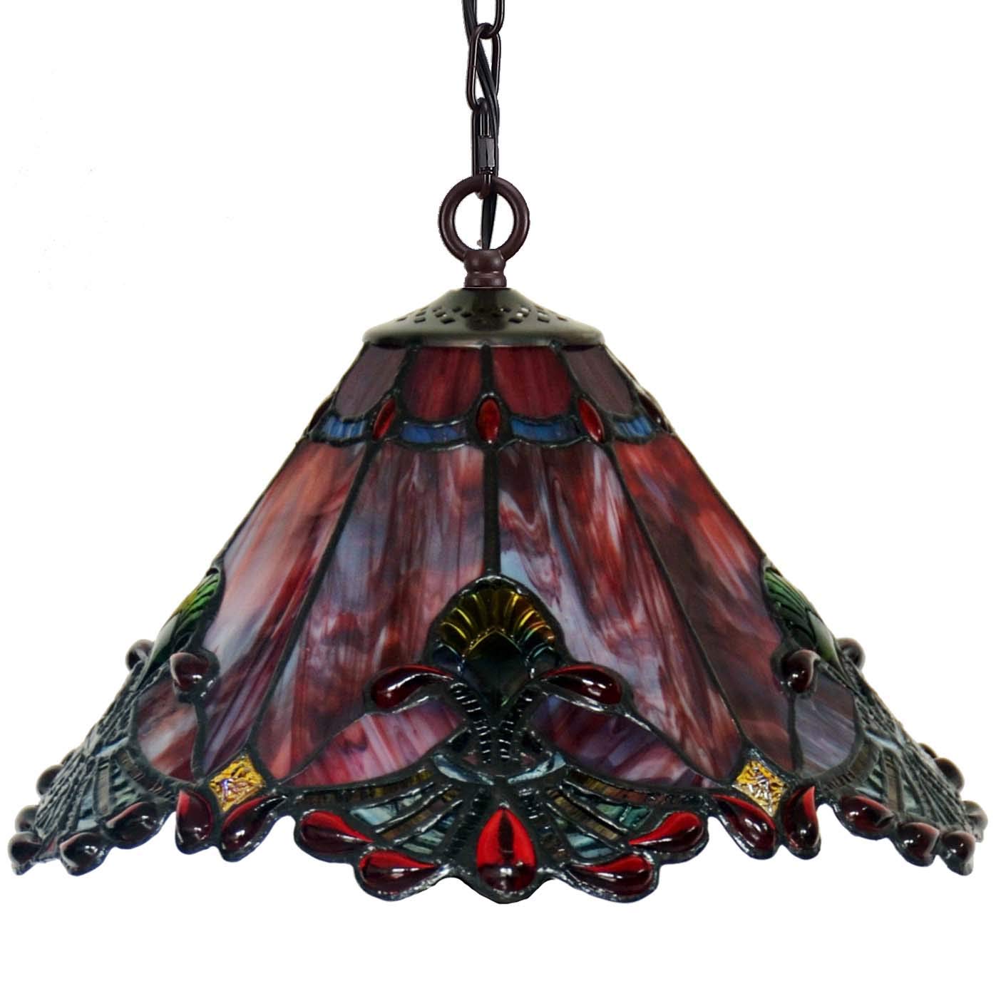 L10719 Lámpara colgante de techo de vidrieras estilo barroco Tiffany con pantalla hecha a mano de 13 pulgadas de ancho (rojo) 2
