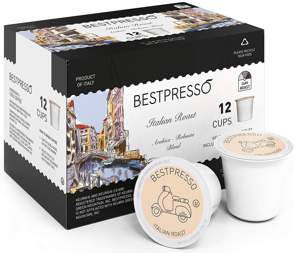 Bestpresso Coffee, Italian Roast Single Serve K-Cup Pods, Dark Roast, 96 Count (Compatible With 2.0 Keurig Brewers) 8 Packs Of 12 Cups