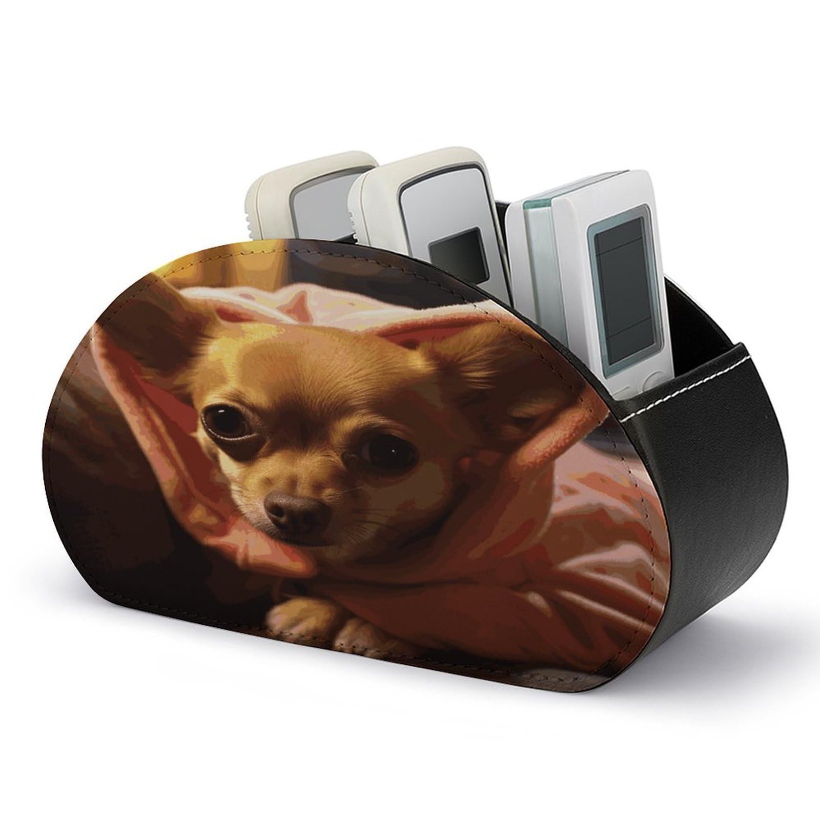 FekiLoot - Depressed Chihuahua Remote Control Holder with 5 Compartments, Remote Organizer for Table, TV, Storage Box/Tray for Media Controllers and Supplies
