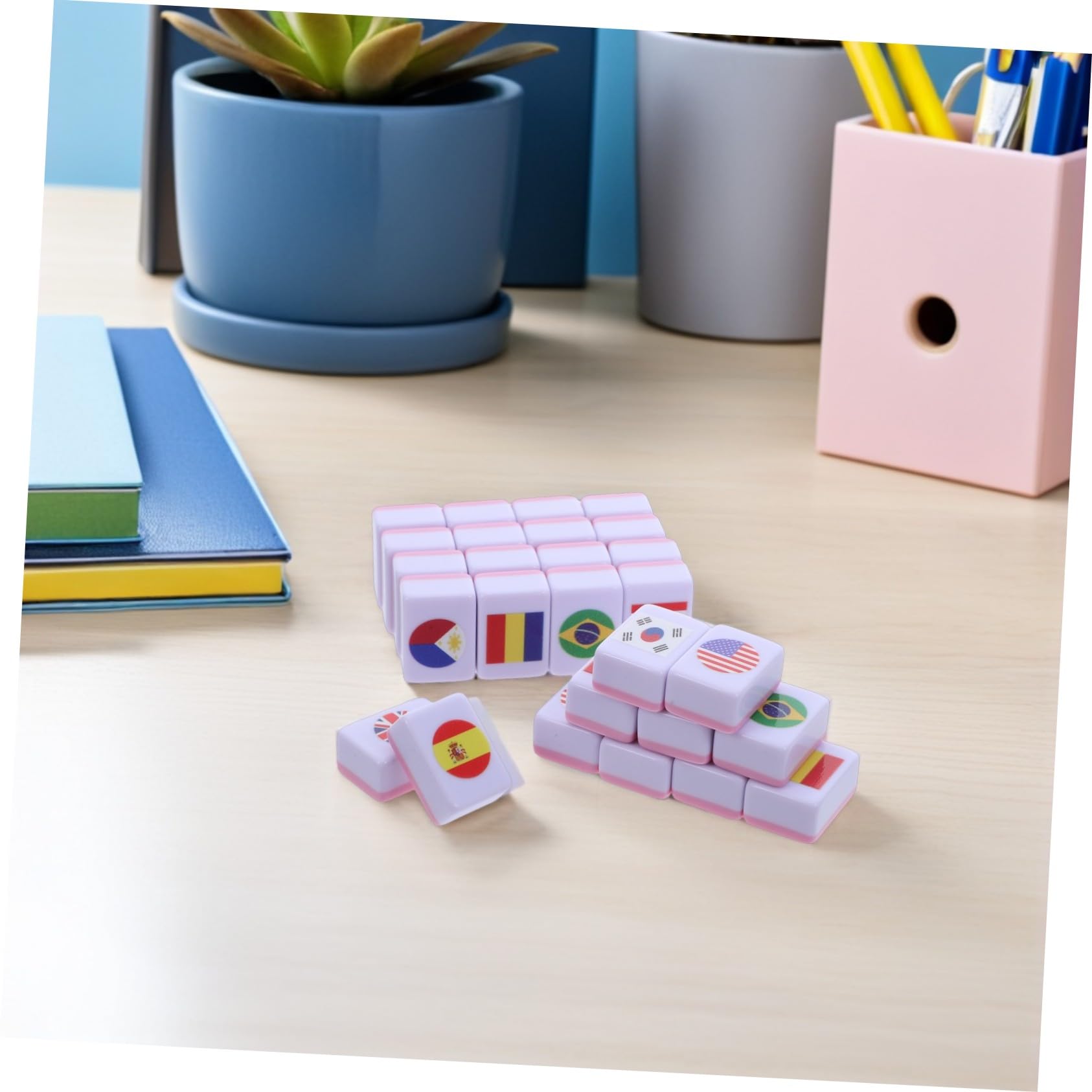 ERINGOGO 64 Elementy Gry Planszowej Mahjong Z Flagami Narodowymi Flagi Międzynarodowe Dopasowywanie Flag Małe Płytki Mahjong Przenośna Gra W Płytki Gra Planszowa Z Flagami Państw