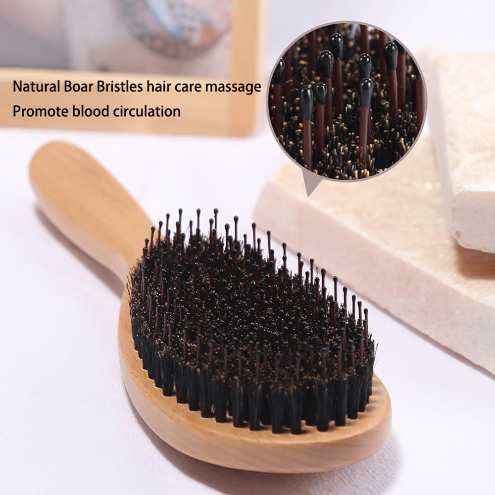 Cepillo for el cabello, cepillo for el cabello con cerdas de jabalí, cerdas naturales suaves for cabello fino y fino, restaura el brillo y la textura