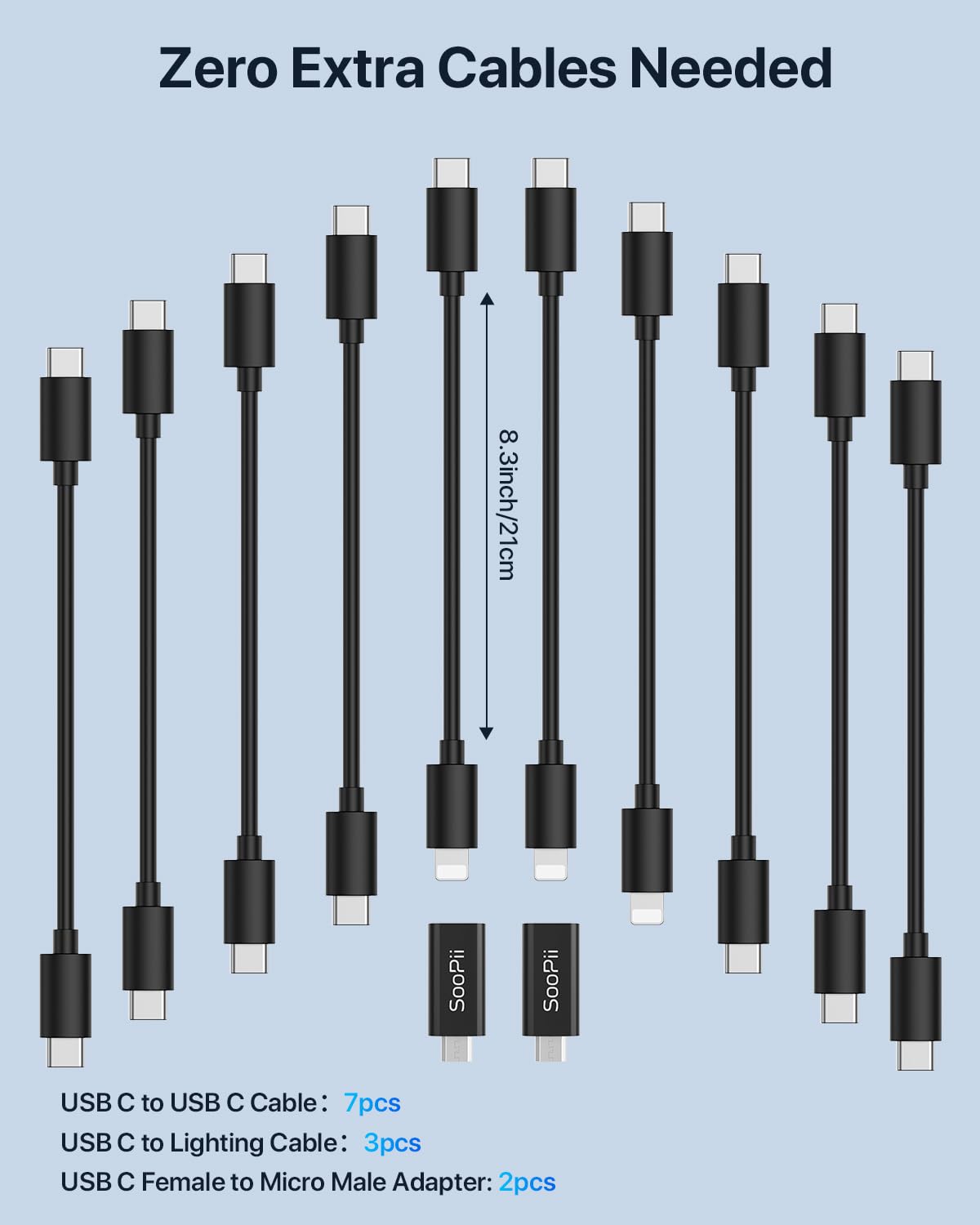 SooPii Stazione di ricarica multipla,100W,10 porte,tipo C,stazione di ricarica rapida per più dispositivi con 10 cavi USB C e divisori regolabili,compatibile con telefono,tablet,Kindle e altro(Nero)