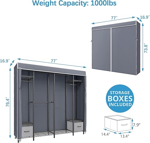 Miniatura 6 de VIPEK V40S - Perchero para colgar ropa, resistente, armario grande de dormitorio, armario de alambre ajustable, organizador y almacenamiento