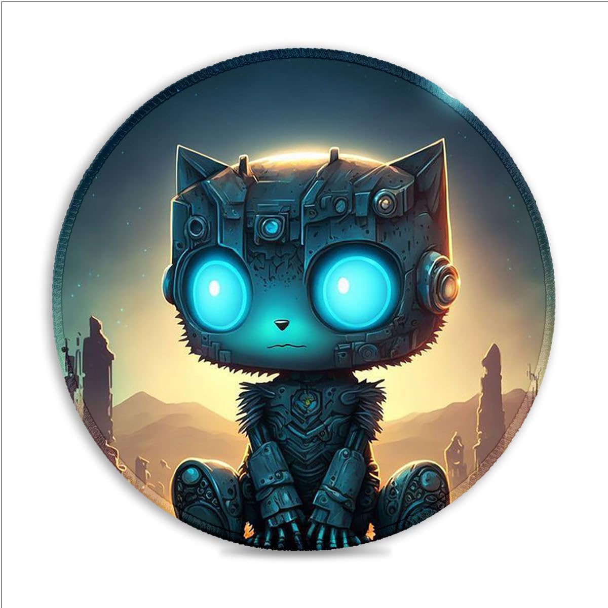 LJSPTU Alfombrilla de ratón con diseño de gato mecánico espacial (11.8 pulgadas), alfombrilla de ratón redonda de tela SU, control ultra preciso, bordes cosidos, base antideslizante para viajes