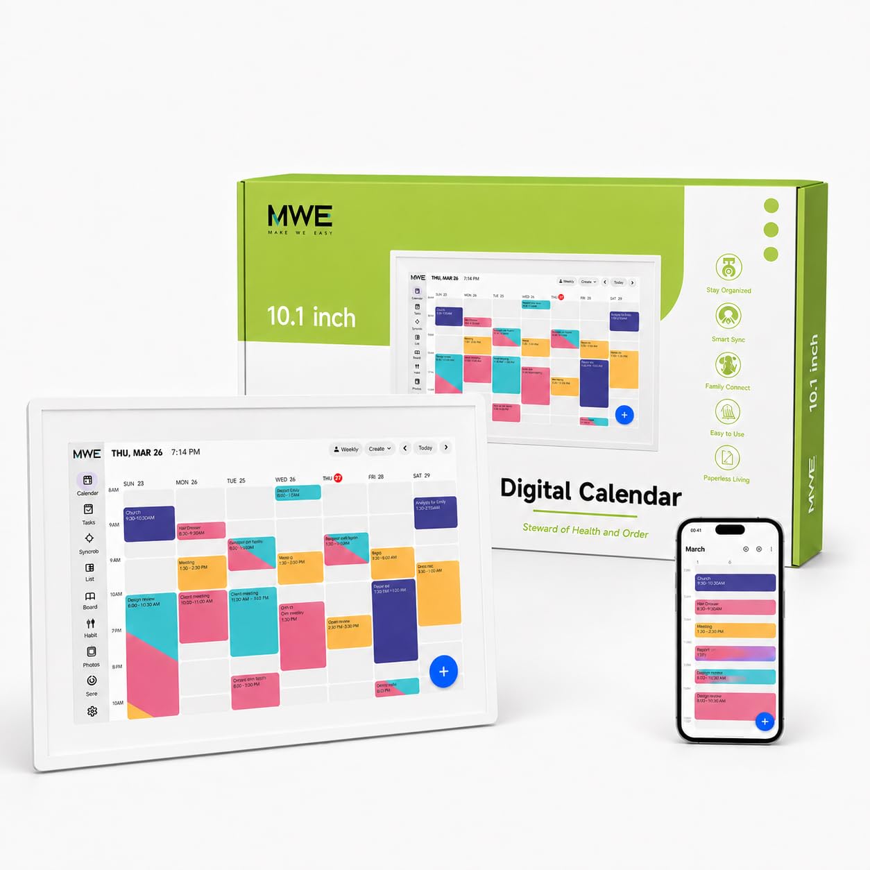 MWE Touchcreen Elektronischer Wandkalender, Digitaler Kalender Wand, 8+128 GB, WiFi-Unterstützung, Ideal für die Anzeige von Bildern, Daten, Wetter, Terminplanung