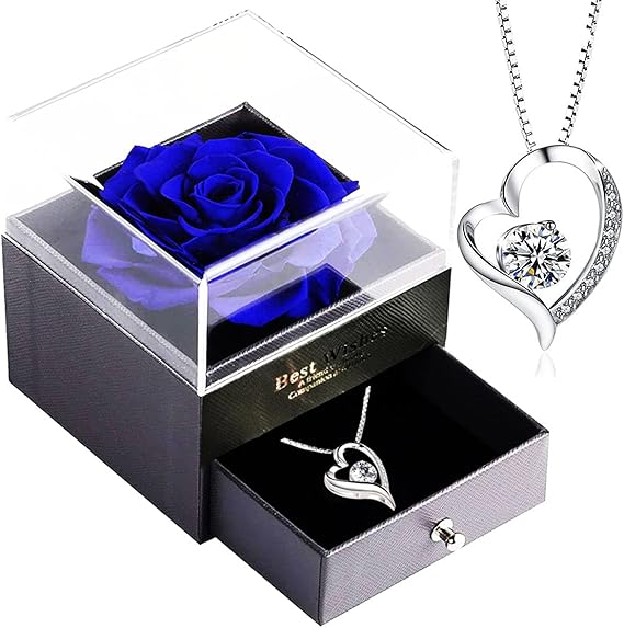 Infinity Rose Sweettime Blue Roses Gift Box with 925 Sterling Silver