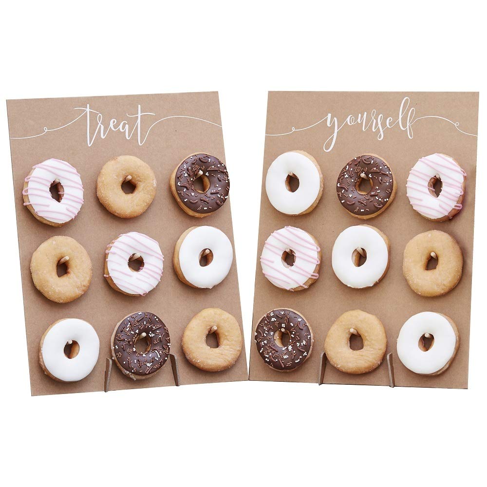 23 Teile Deko-Set Candy-Bar Kuchen-Buffet VINTAGE braun & rosé-gold Hochzeits-Deko Dekoration Hochzeit & Geburtstag Zubehör Accessoires 2 XXL Donut-Aufsteller, 20 Tüten & 1 Ballon-Girlande CANDY BAR